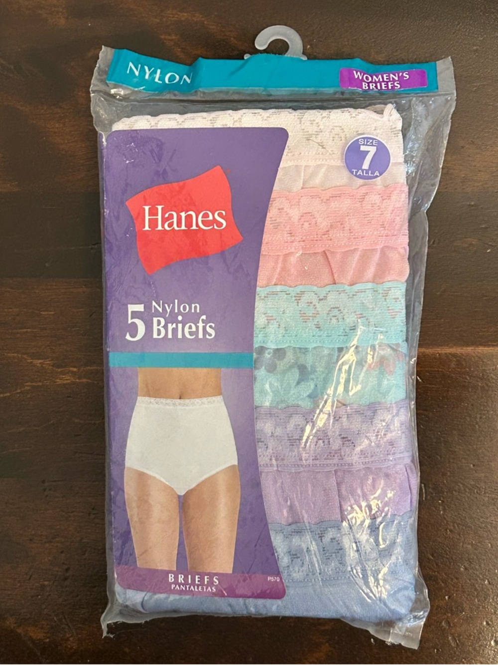NIP HANES NYLON BRIEFS LACE WAIST COTTON LINER 5 PACK WOMEN'S SIZE 7